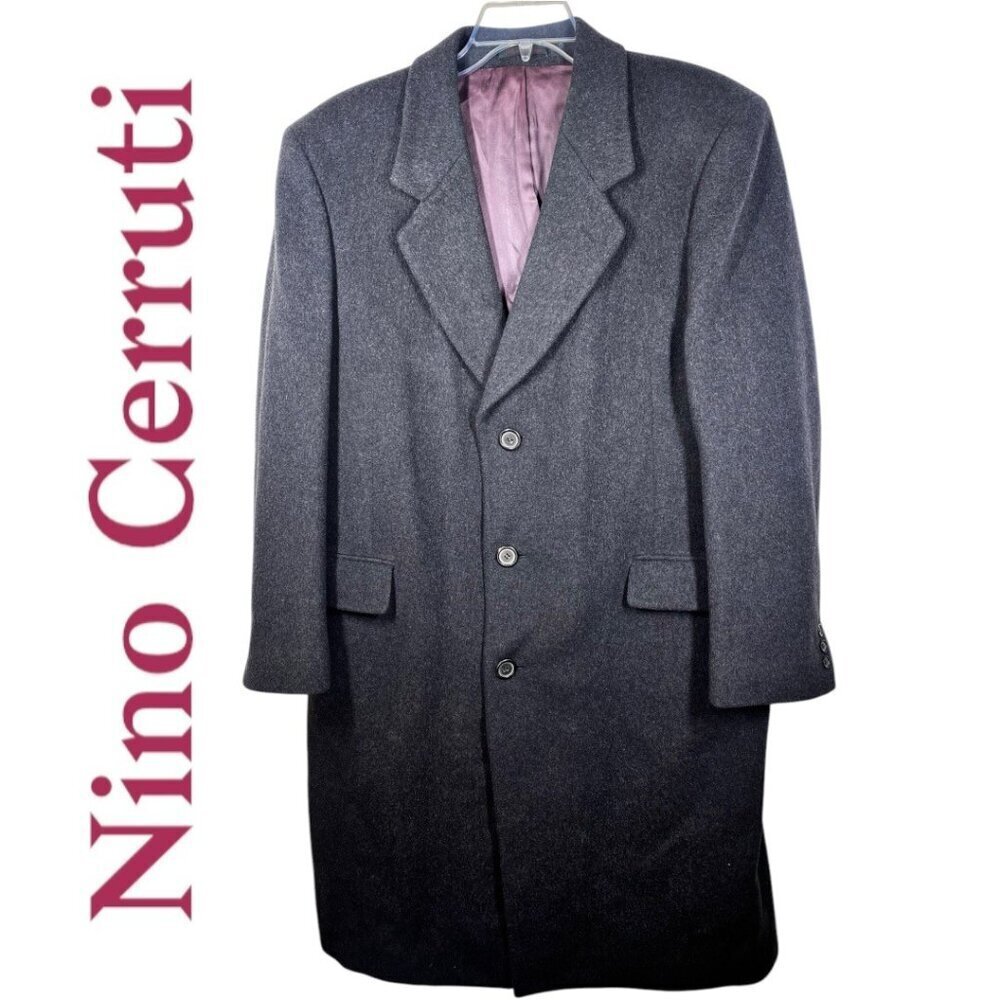 NINO CERRUTI‎ Vintage Cashmere Wool Blend Dress Coat Gray Men's, Size 44R
